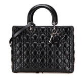 ディオール カナージュ レディディオール ラージ ハンドバッグ ショルダーバッグ 2WAY ブラック ラムスキン レディース Dior 【中古】